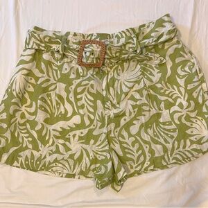 Rachel Zoe High Waist Green and White Botanical Shorts
